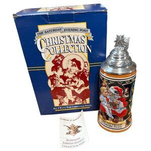 1994 Saturday Evening Post Christmas Collector Lidded Stein 10.75" S.P. GERZ NIB
